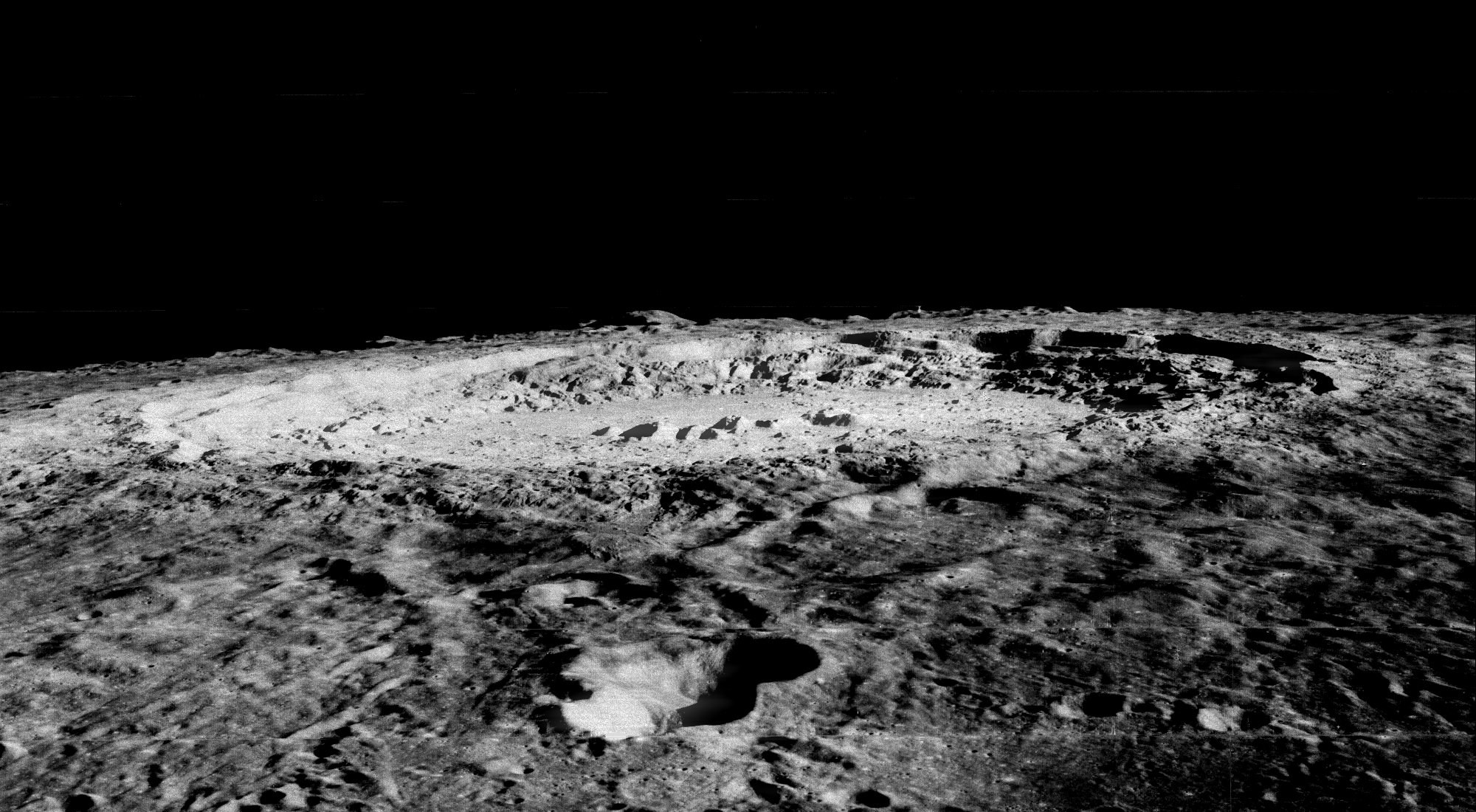 Lunar crater view taken by Clementine orbiter.   (Courtesy of NASA)